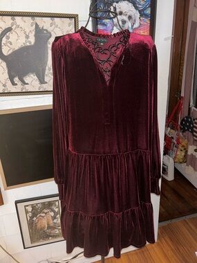1. State Velvet Long-Sleeve Tiered Dress in Burgundy
